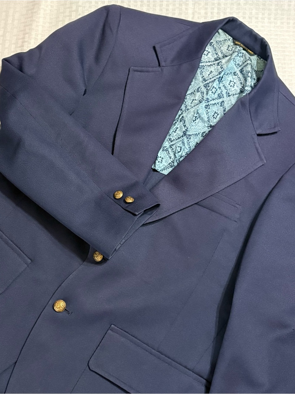 Vintage Colony Club Mens Navy Blue Woven Wool Blazer Sport Coat Gold Button 40S